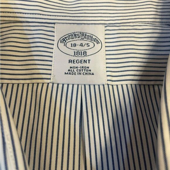 Brooks Brothers Regent Button Down Shirt Non Iron White Blue Stripes Mens 18 - Picture 6 of 10